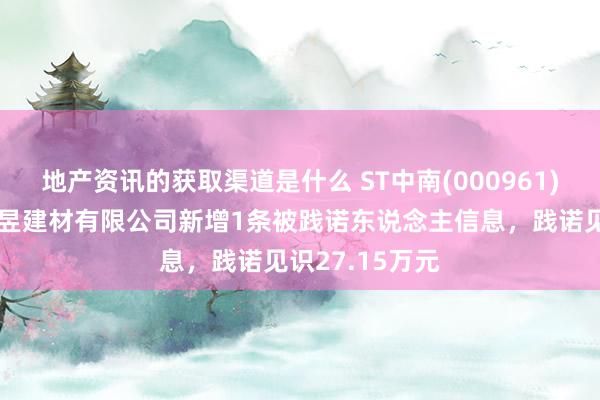 地产资讯的获取渠道是什么 ST中南(000961)控股的南通中昱建材有限公司新增1条被践诺东说念主信息，践诺见识27.15万元