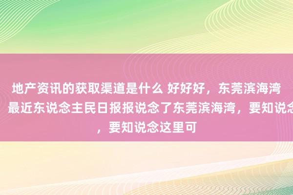 地产资讯的获取渠道是什么 好好好，东莞滨海湾又火了，最近东说念主民日报报说念了东莞滨海湾，要知说念这里可