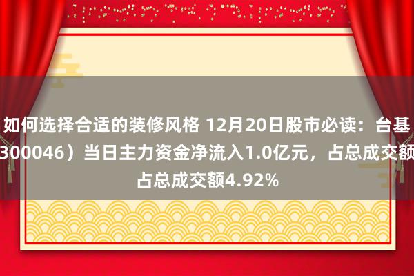 如何选择合适的装修风格 12月20日股市必读：台基股份（300046）当日主力资金净流入1.0亿元，占总成交额4.92%