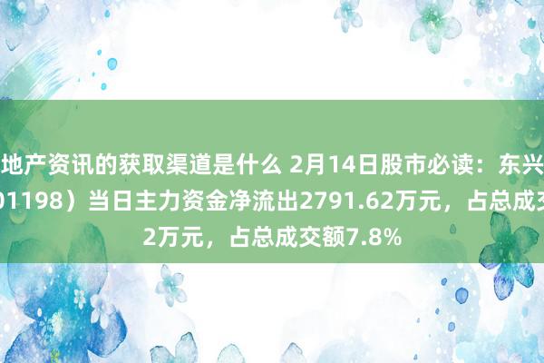 地产资讯的获取渠道是什么 2月14日股市必读：东兴证券（601198）当日主力资金净流出2791.62万元，占总成交额7.8%