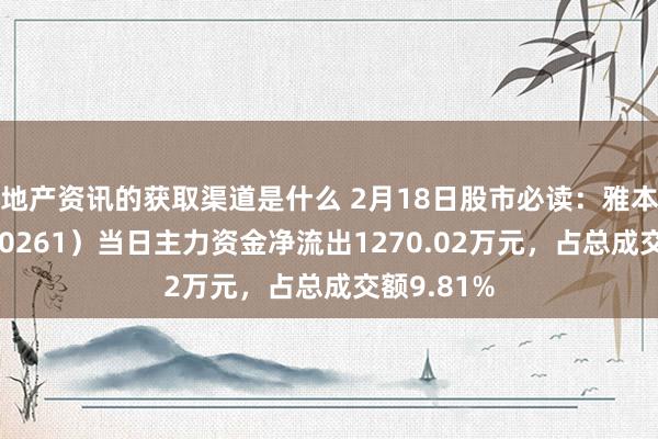 地产资讯的获取渠道是什么 2月18日股市必读：雅本化学（300261）当日主力资金净流出1270.02万元，占总成交额9.81%