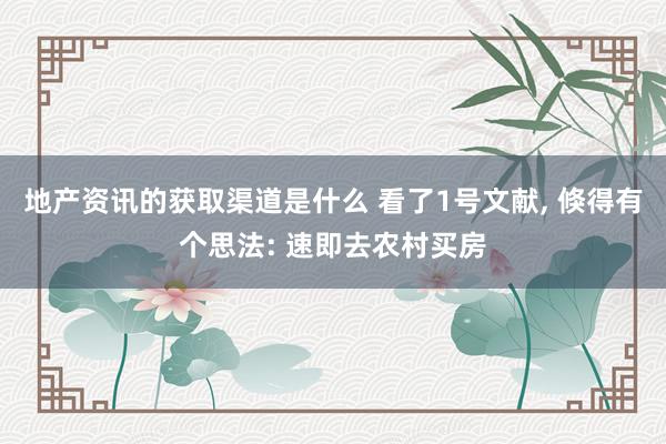 地产资讯的获取渠道是什么 看了1号文献, 倏得有个思法: 速即去农村买房